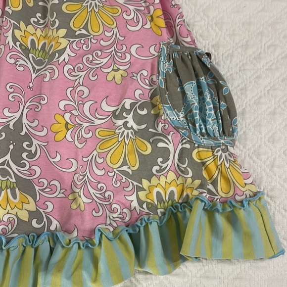Mustard pie girls boutique knit dress pink yellow green grey floral stripe sz 8 - Picture 3 of 8